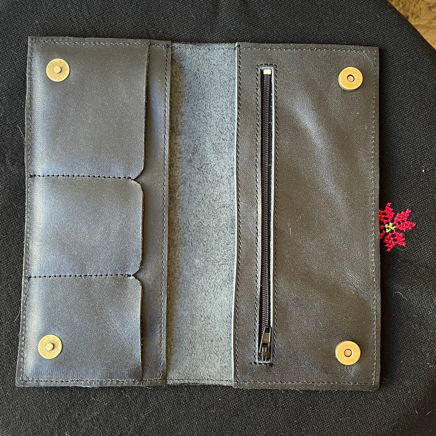 Leather Wallet with Hand Embroidery