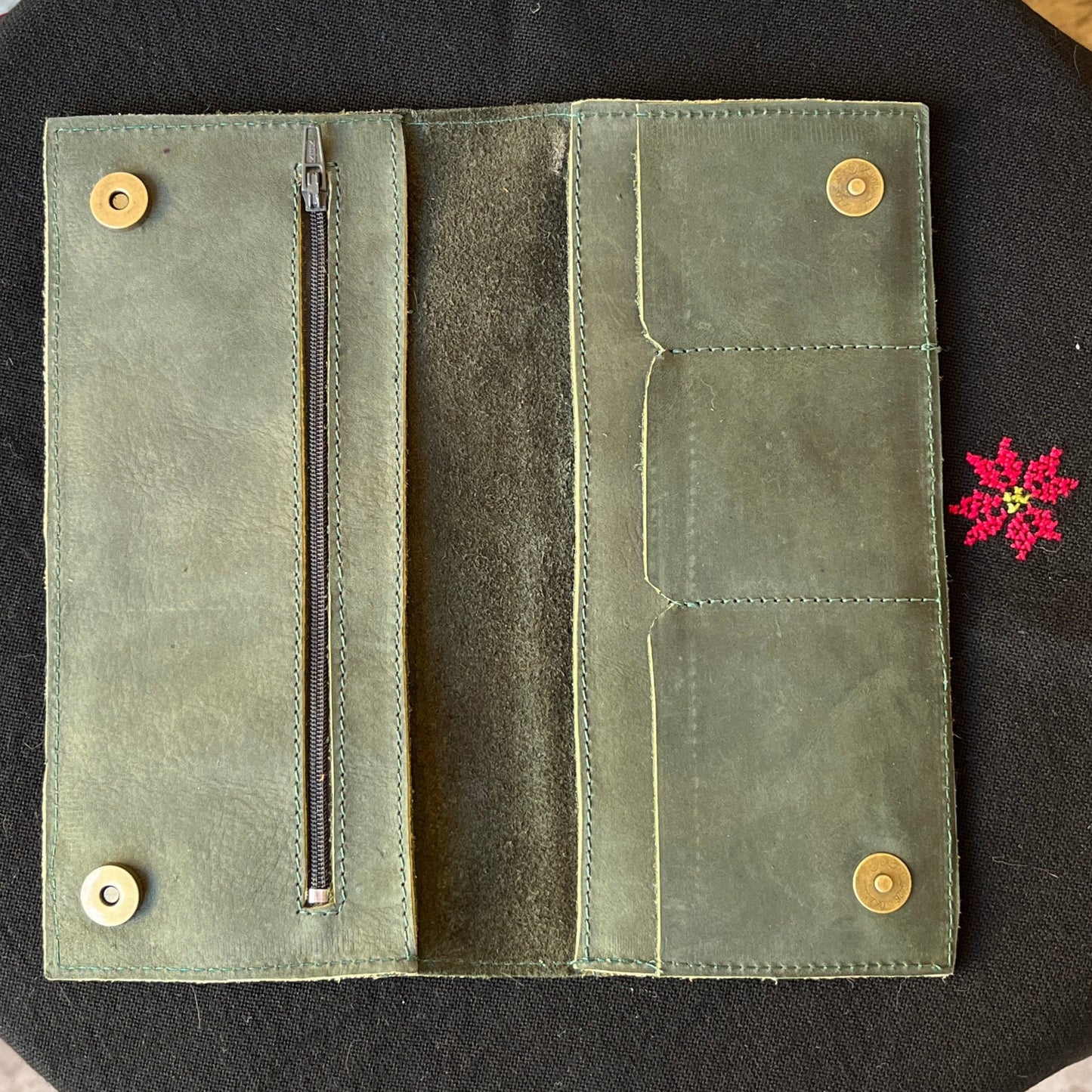 Leather Wallet with Hand Embroidery