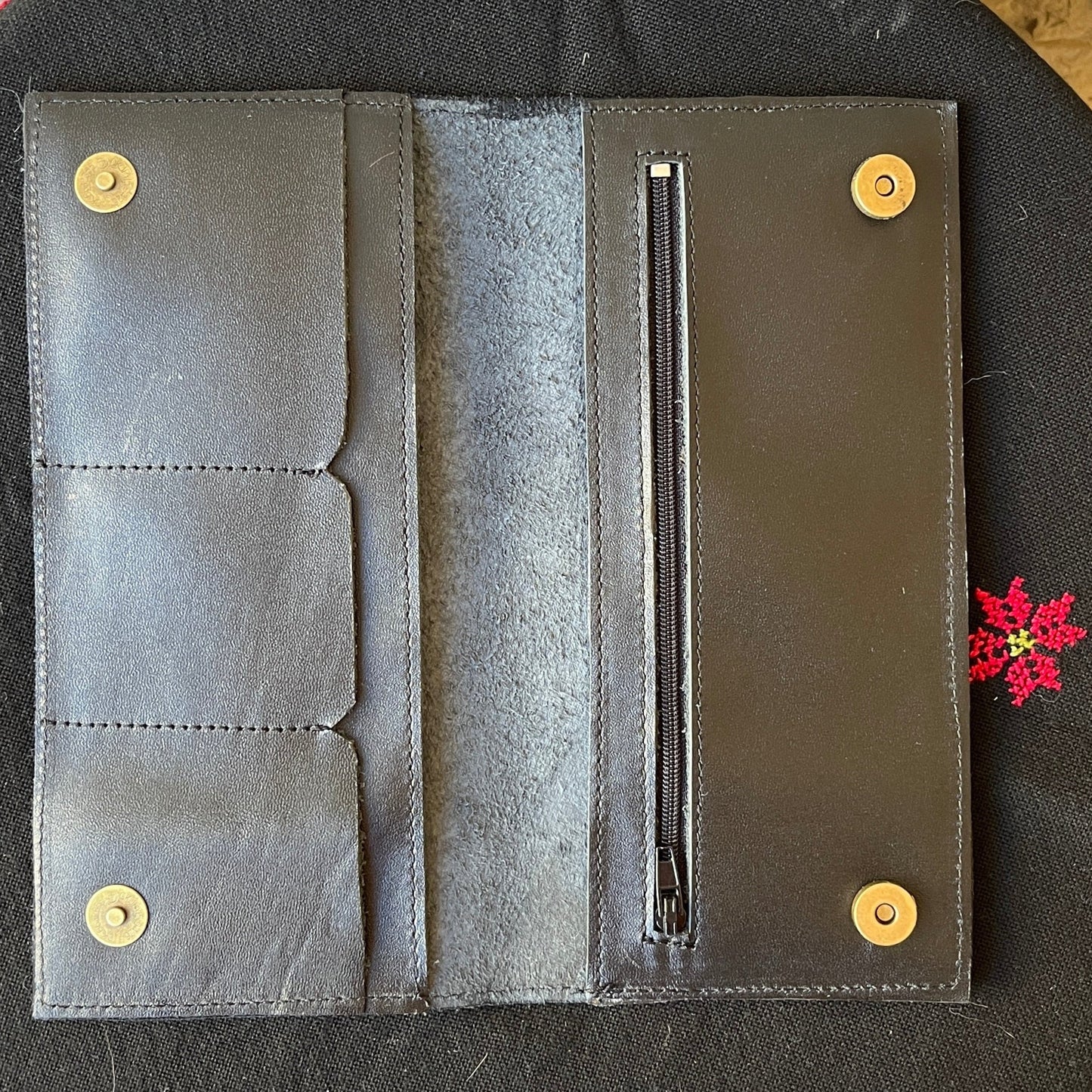 Leather Wallet with Hand Embroidery
