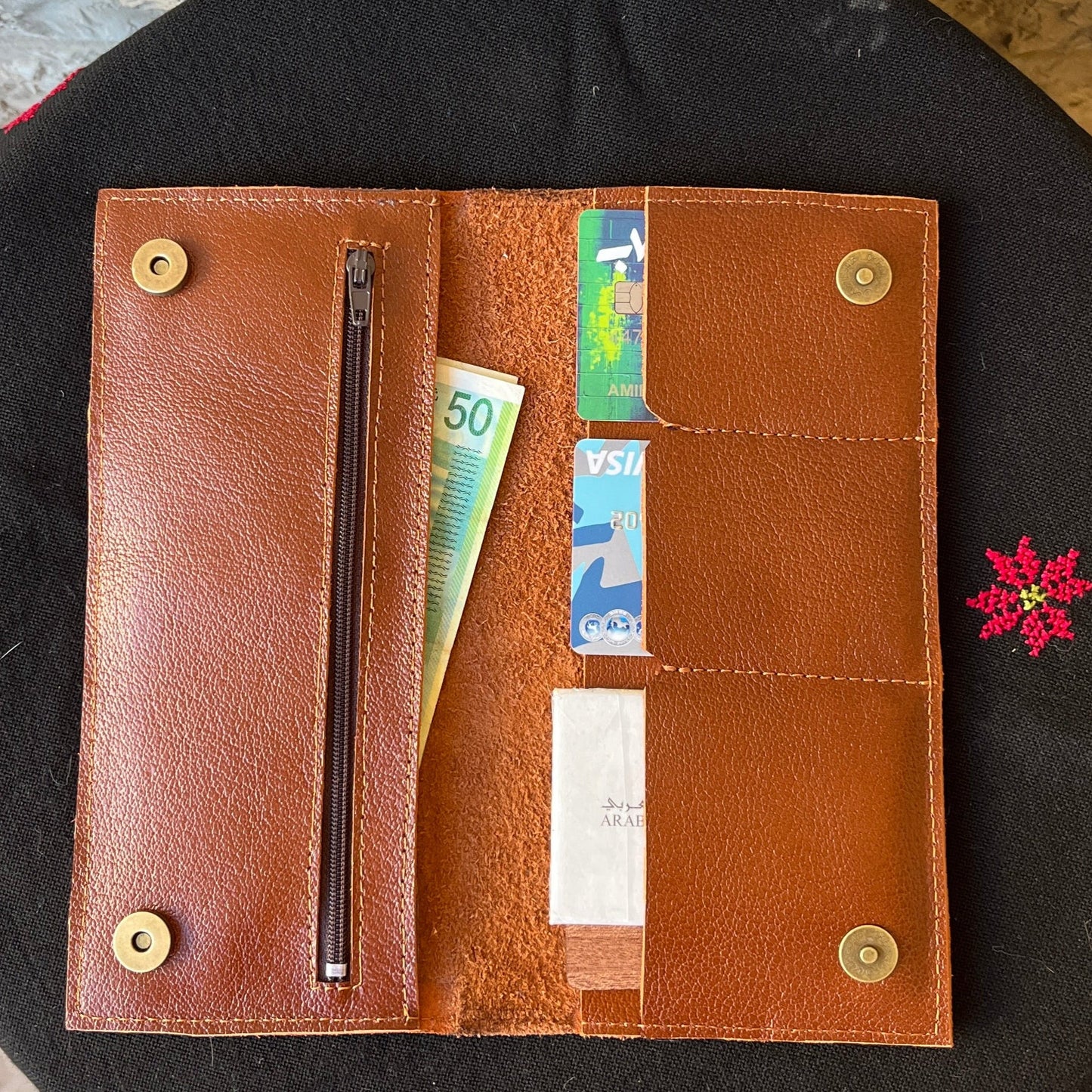 Leather Wallet with Hand Embroidery